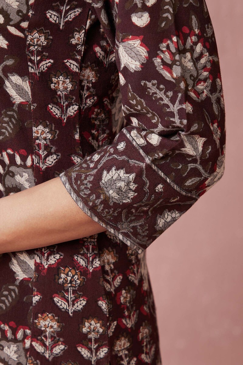 Bagru Hand Block-Printed Straight Cotton Flax Kurta