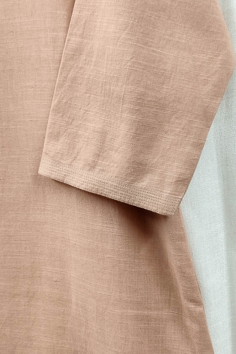 Peach Handcrafted Straight Handloom Cotton Kurta