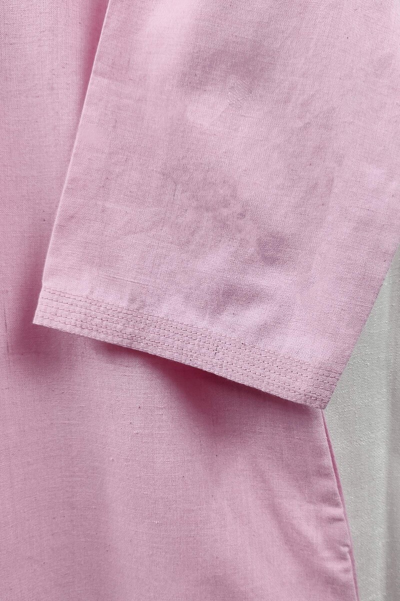Rose Pink Handcrafted Straight Handloom Cotton Kurta