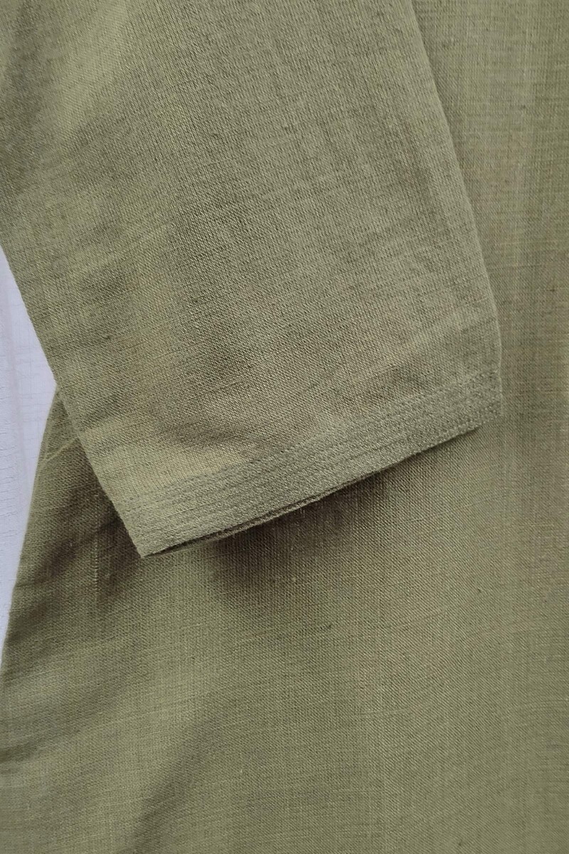 Olive Green Handcrafted Straight Handloom Cotton Kurta