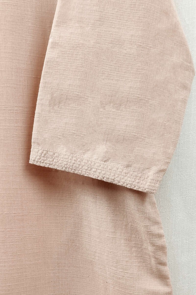 Light Peach Handcrafted Straight Handloom Cotton Kurta