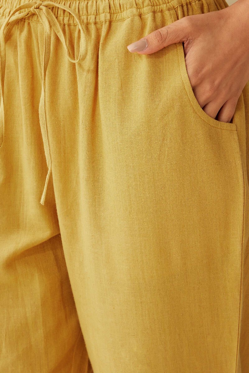 Mustard Handcrafted Cotton Flax Narrow Pants