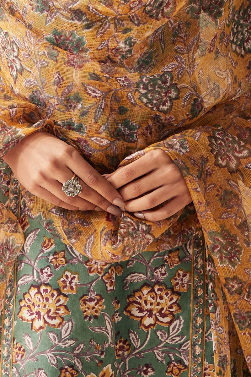 Mustard Hand Block-Printed Kota Dupatta