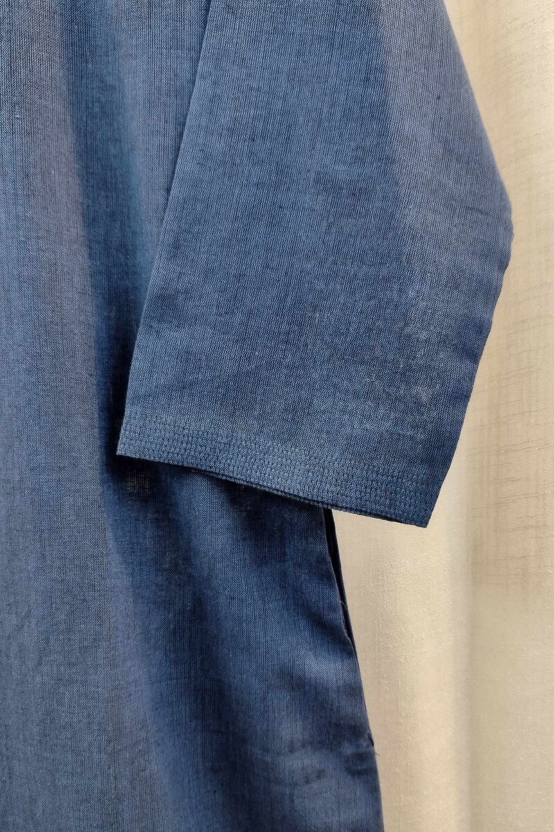 Navy Blue Handcrafted Straight Handloom Cotton Kurta