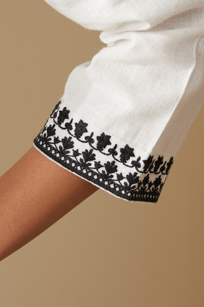 White Handcrafted Straight Cotton Flax Kurta