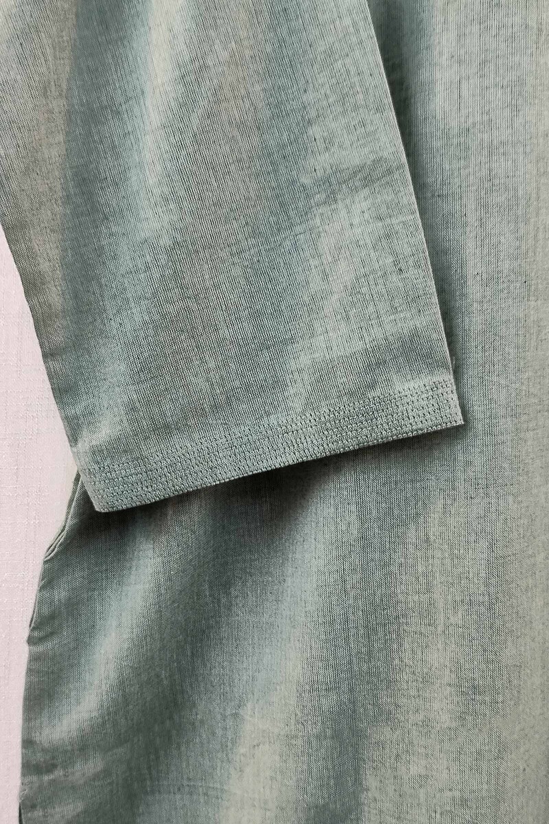 Green Handcrafted Straight Handloom Cotton Kurta