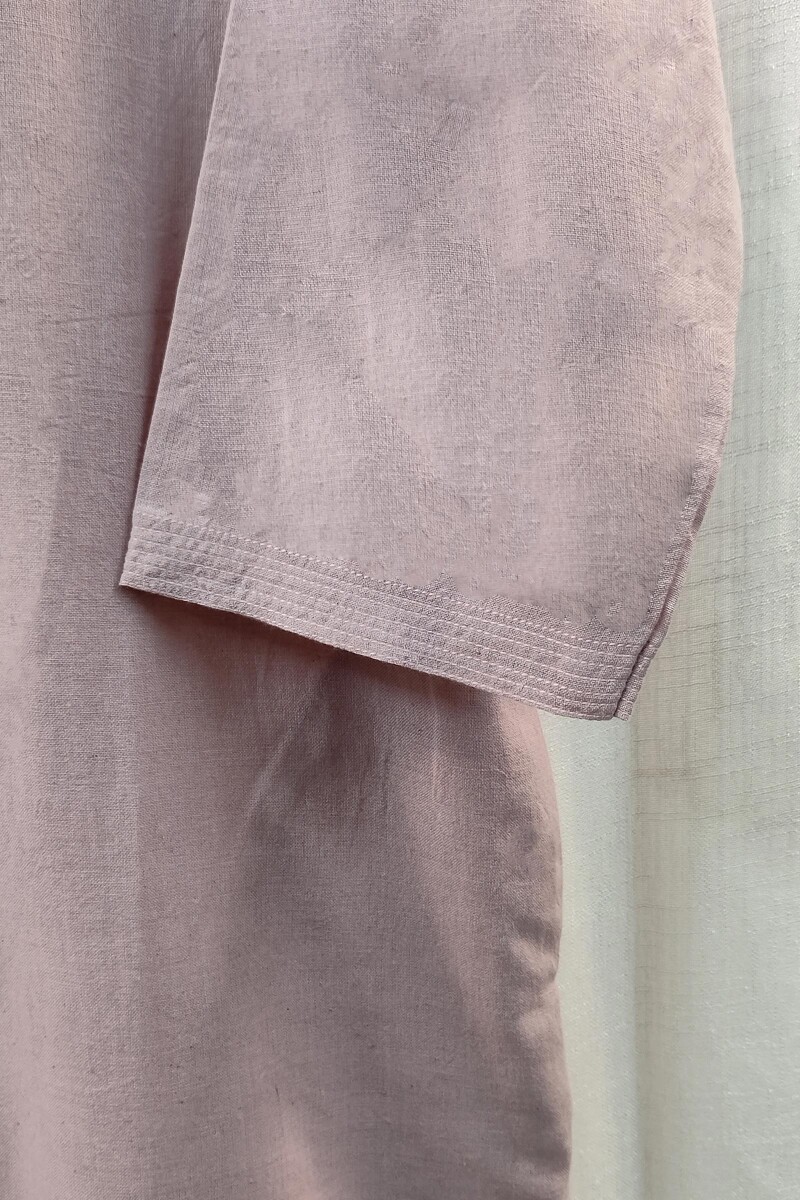 Soft Pink Handcrafted Straight Handloom Cotton Kurta