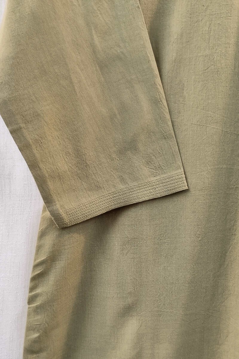 Khaki Handcrafted Straight Handloom Cotton Kurta