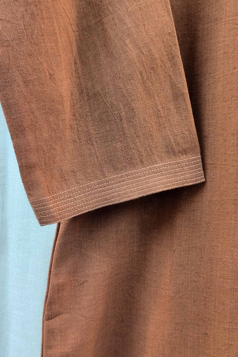 Brown Handcrafted Straight Handloom Cotton Kurta