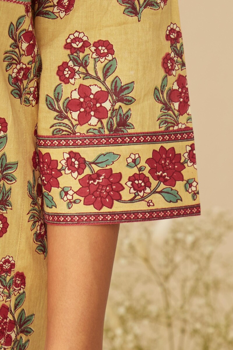 Yellow Hand-Printed Cotton Kaftan