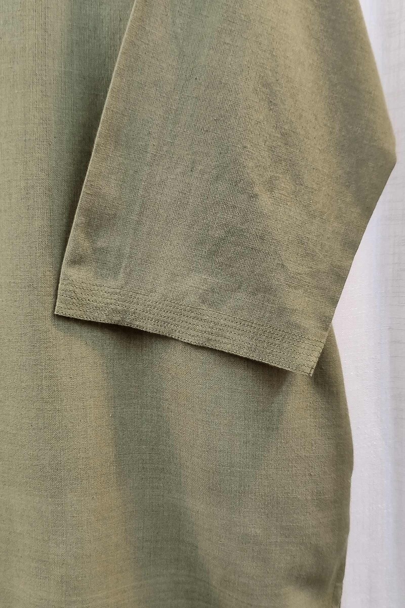 Olive Green Handcrafted Straight Handloom Cotton Kurta