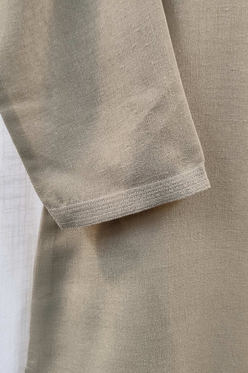 Khaki Handcrafted Straight Handloom Cotton Kurta