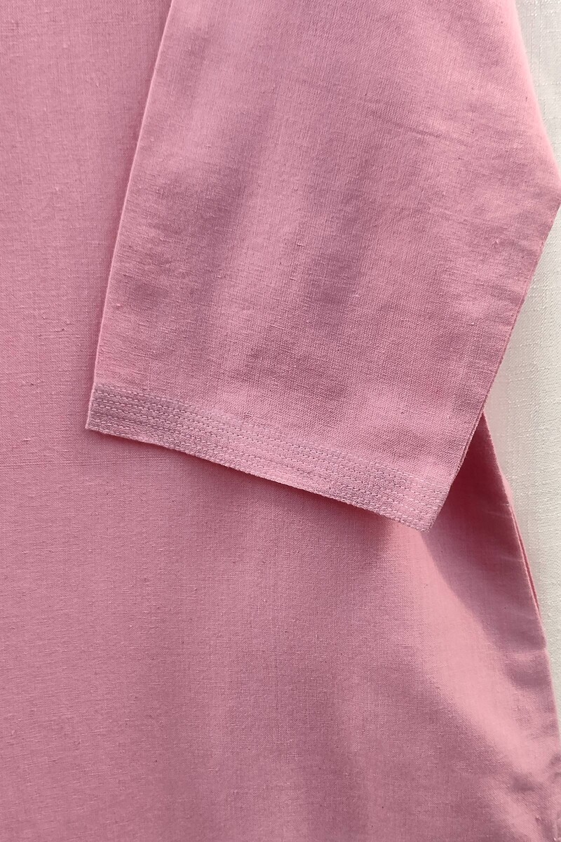 Pink Handcrafted Straight Handloom Cotton Kurta