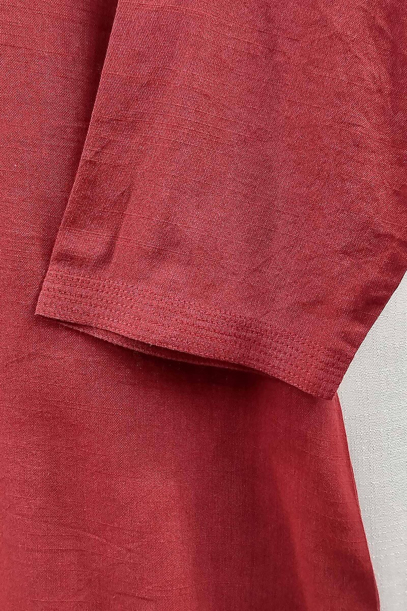 Maroon Handcrafted Straight Handloom Cotton Kurta