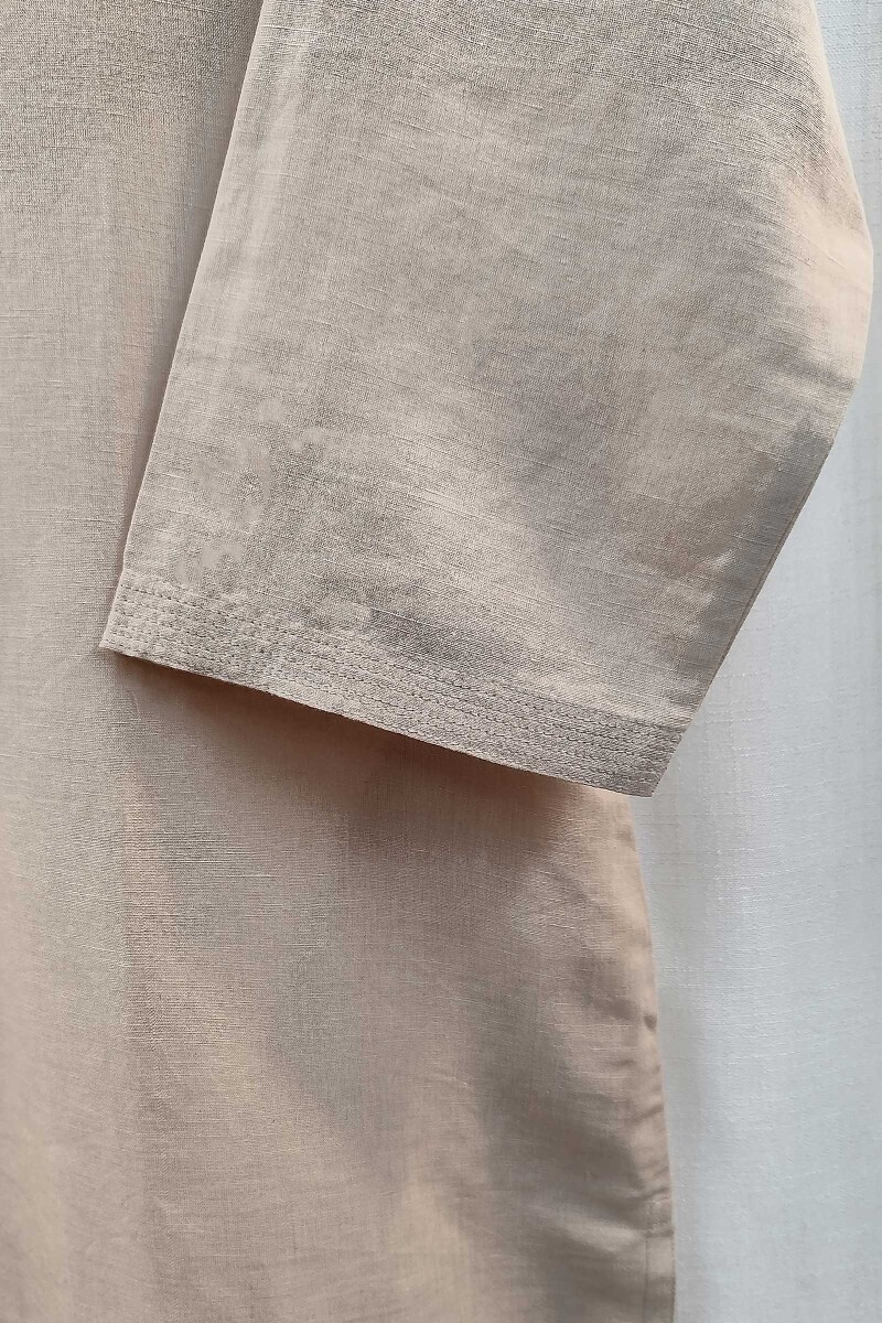 Beige Handcrafted Straight Handloom Cotton Kurta