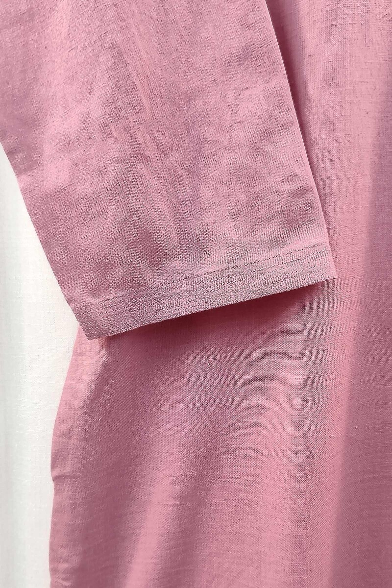 Rose Pink Handcrafted Straight Handloom Cotton Kurta