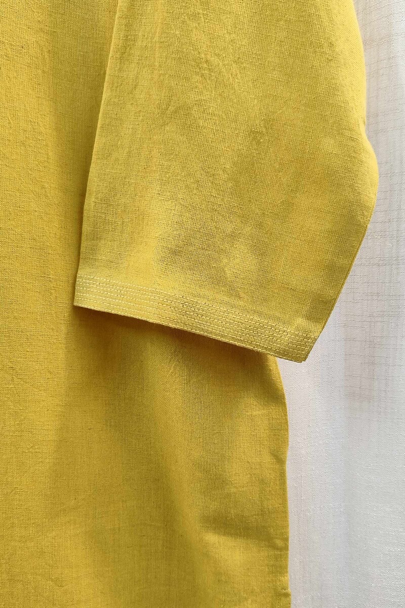 Yellow Handcrafted Straight Handloom Cotton Kurta