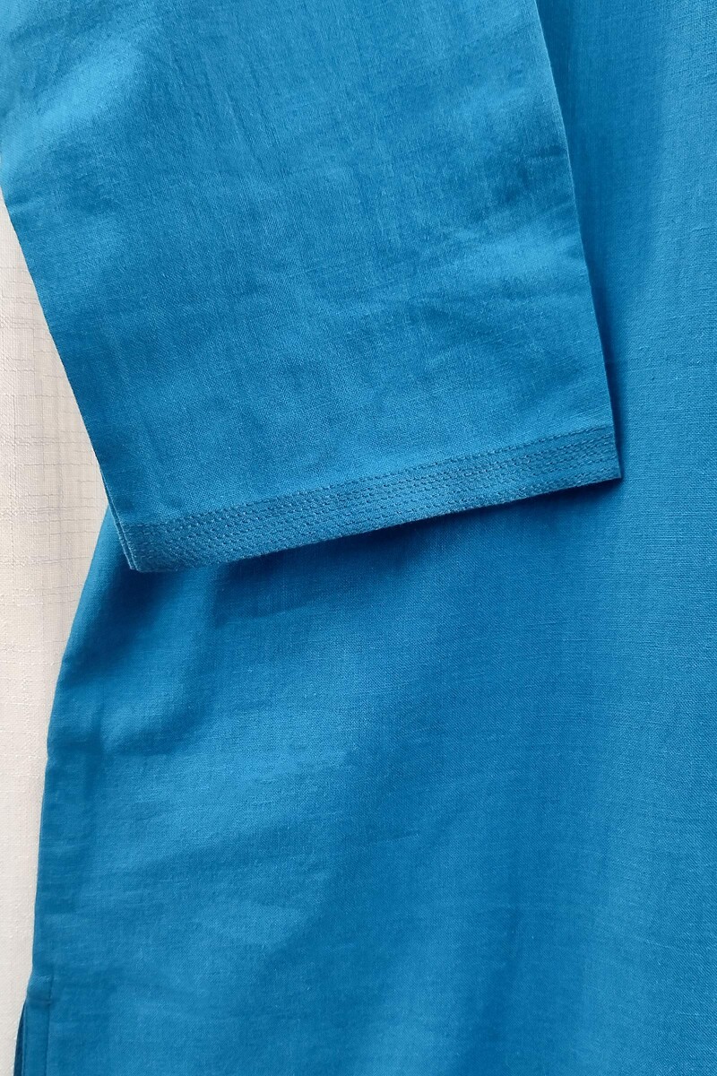 Blue Handcrafted Straight Handloom Cotton Kurta