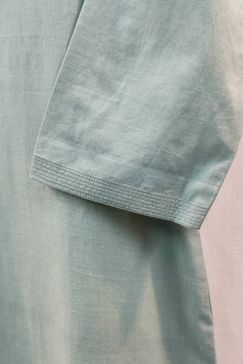 Sea-foam Green Handcrafted Straight Handloom Cotton Kurta