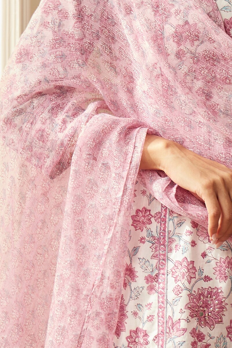Pink Hand Block-Printed Kota Dupatta