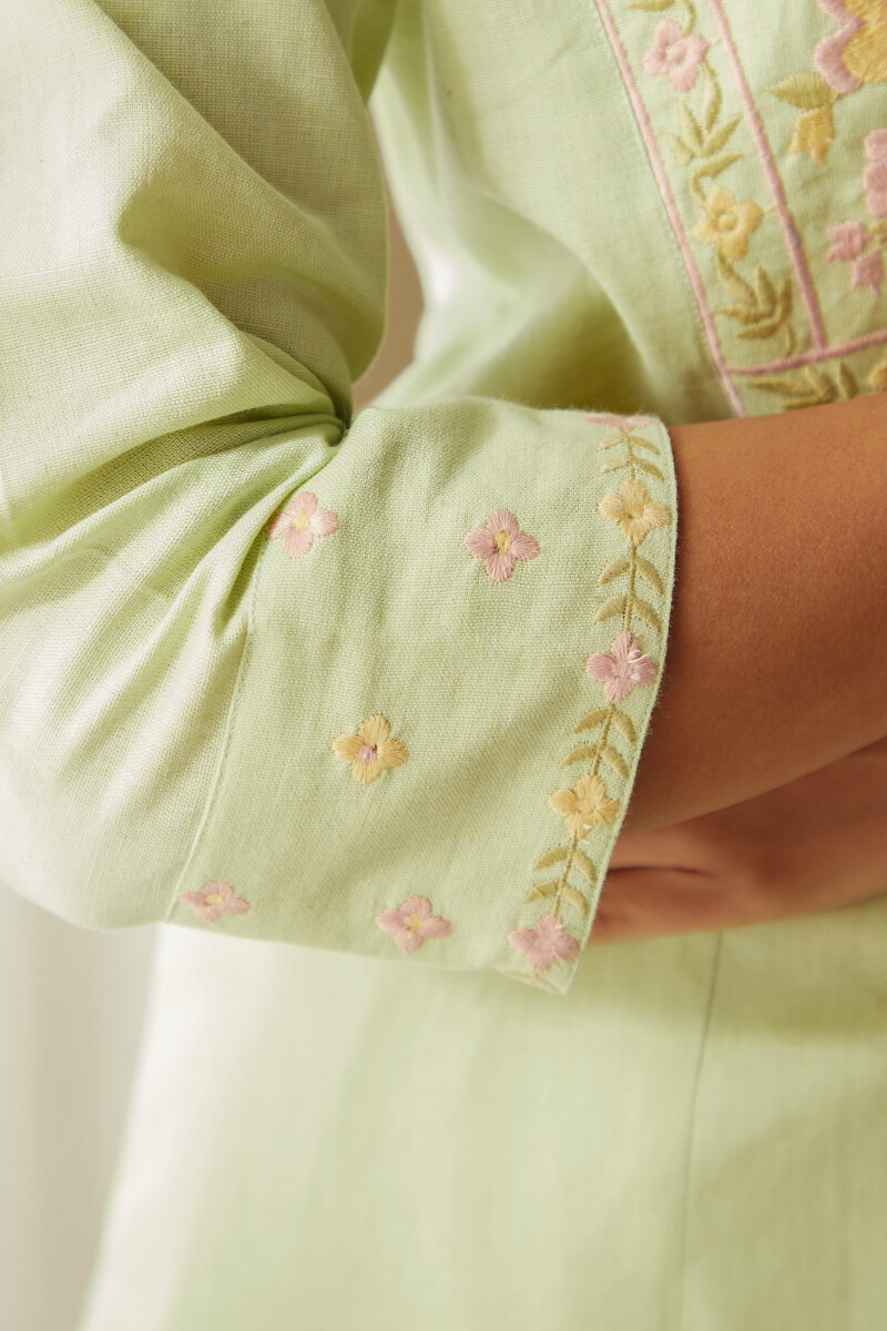 Green Handcrafted Straight Cotton Flax Kurta