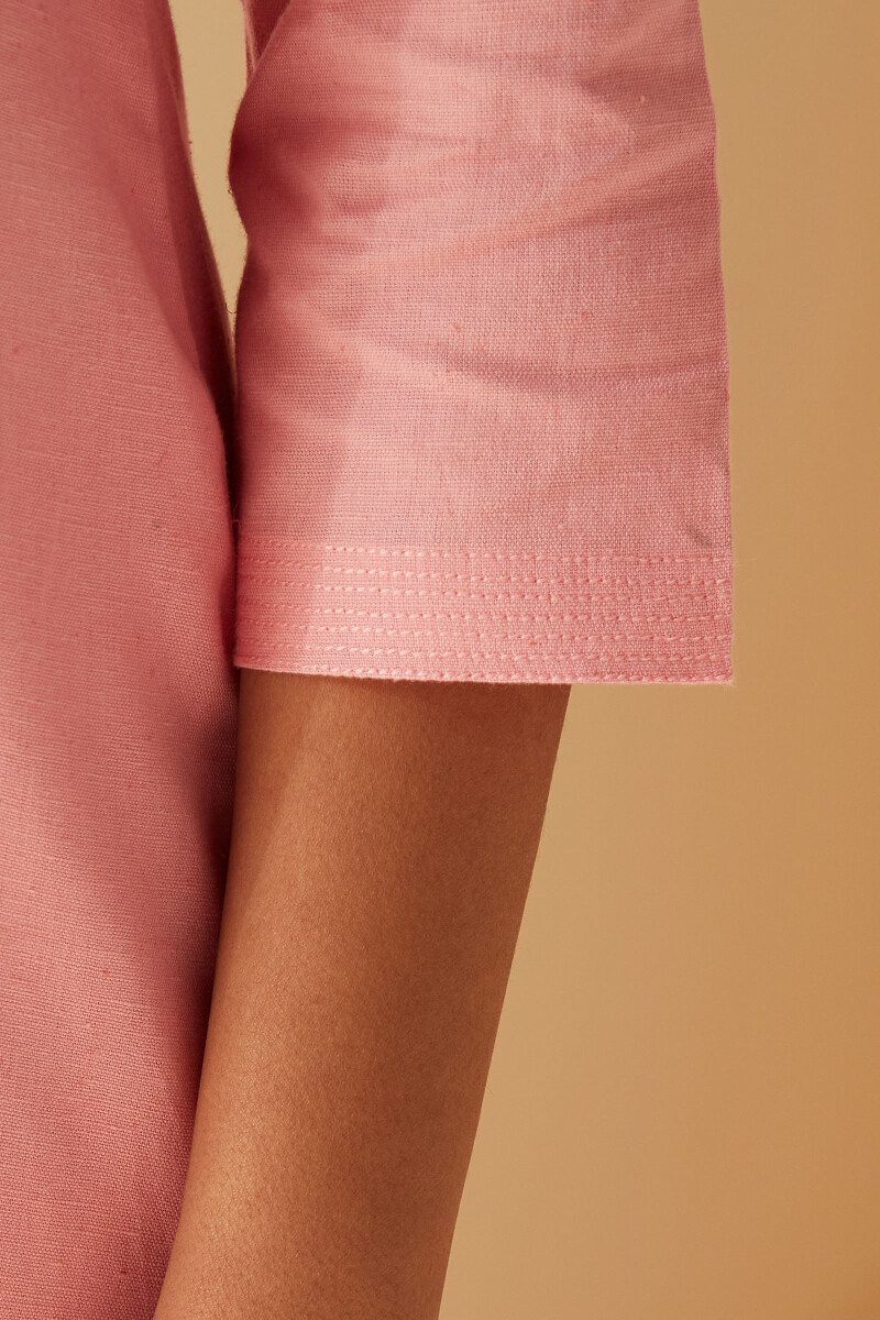 Pink Handcrafted Straight Cotton Flax Kurta