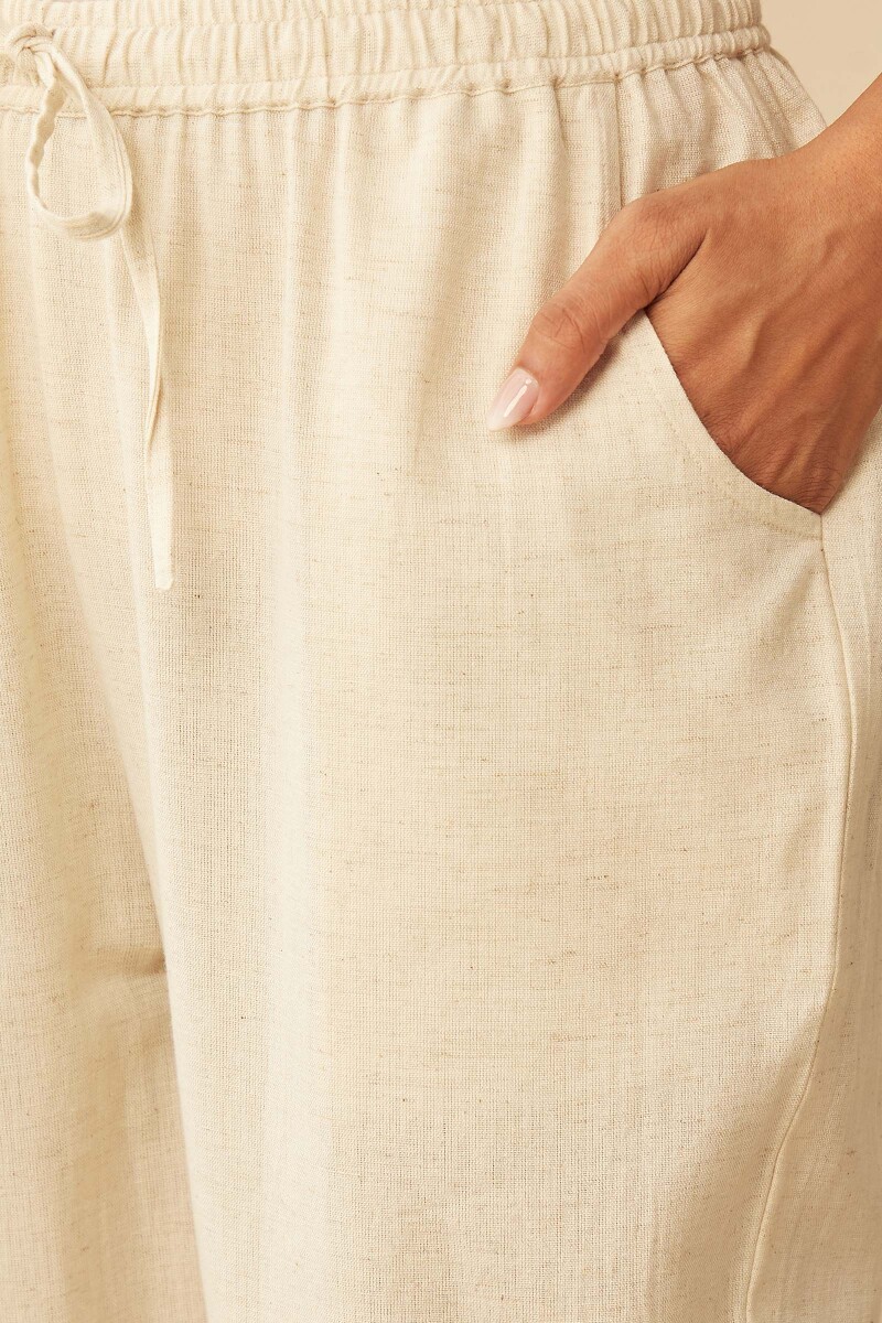 Off-White Handcrafted Cotton Flax Pants