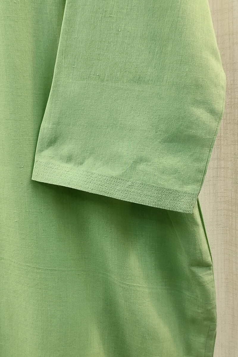 Light Green Handcrafted Straight Handloom Cotton Kurta