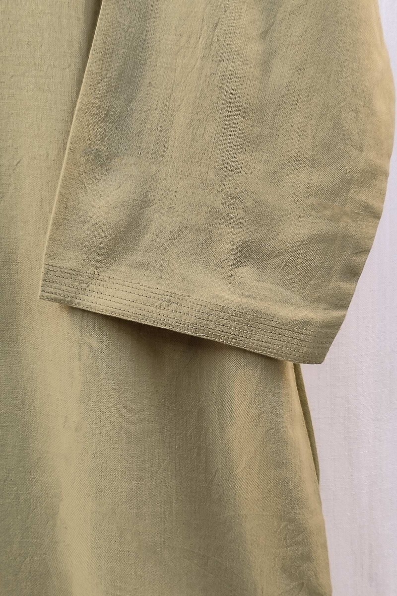 Khaki Handcrafted Straight Handloom Cotton Kurta