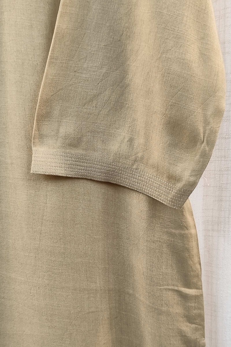 Light Khaki Handcrafted Straight Handloom Cotton Kurta