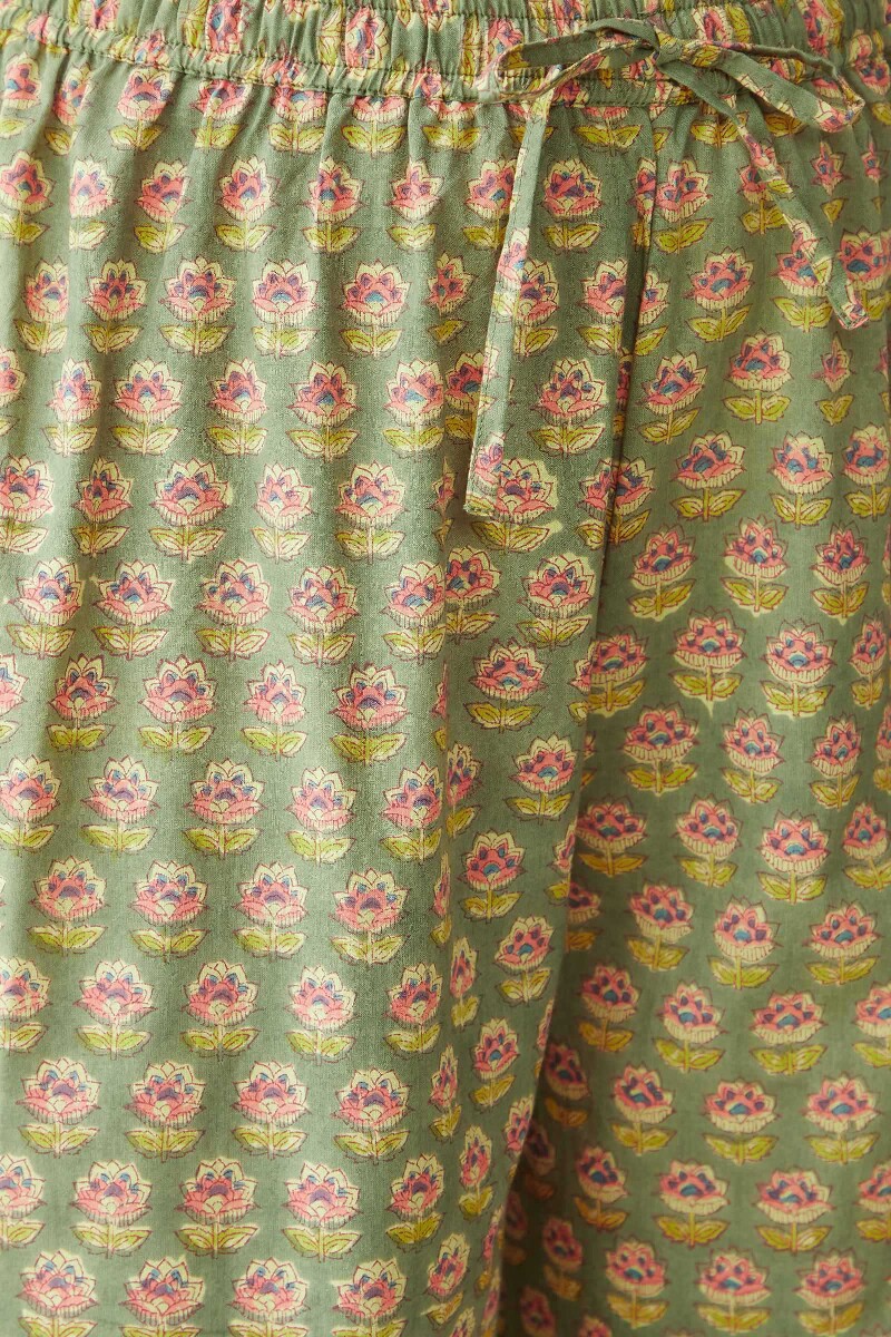 Olive Green Hand Block-Printed Cotton Izhaar Pants