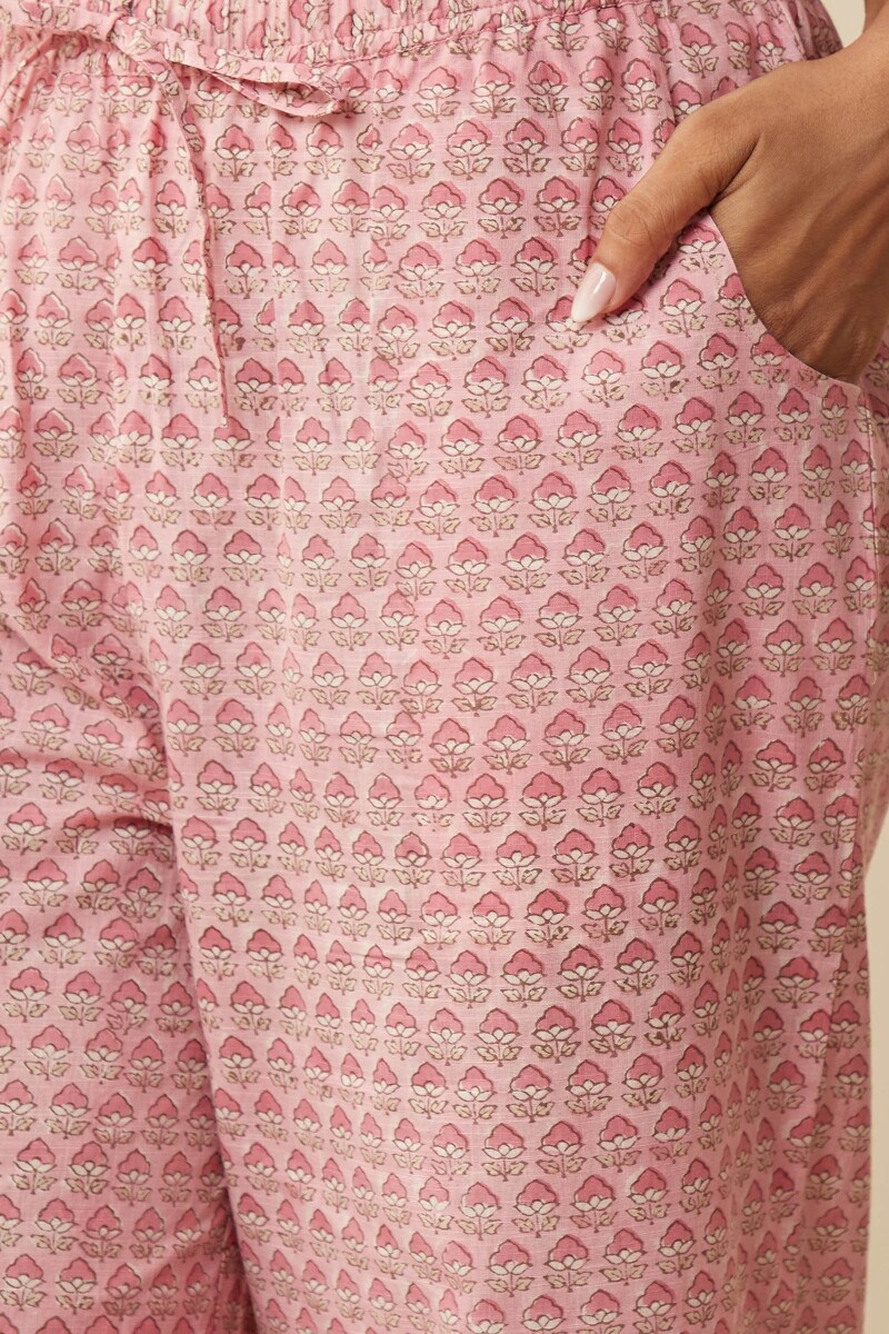 Pink Hand Block-Printed Cotton Slub Farsi