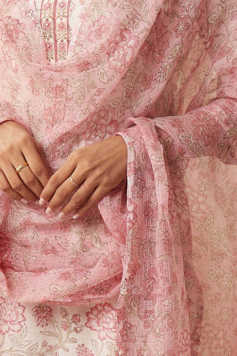 Pink Hand Block-Printed Kota Dupatta