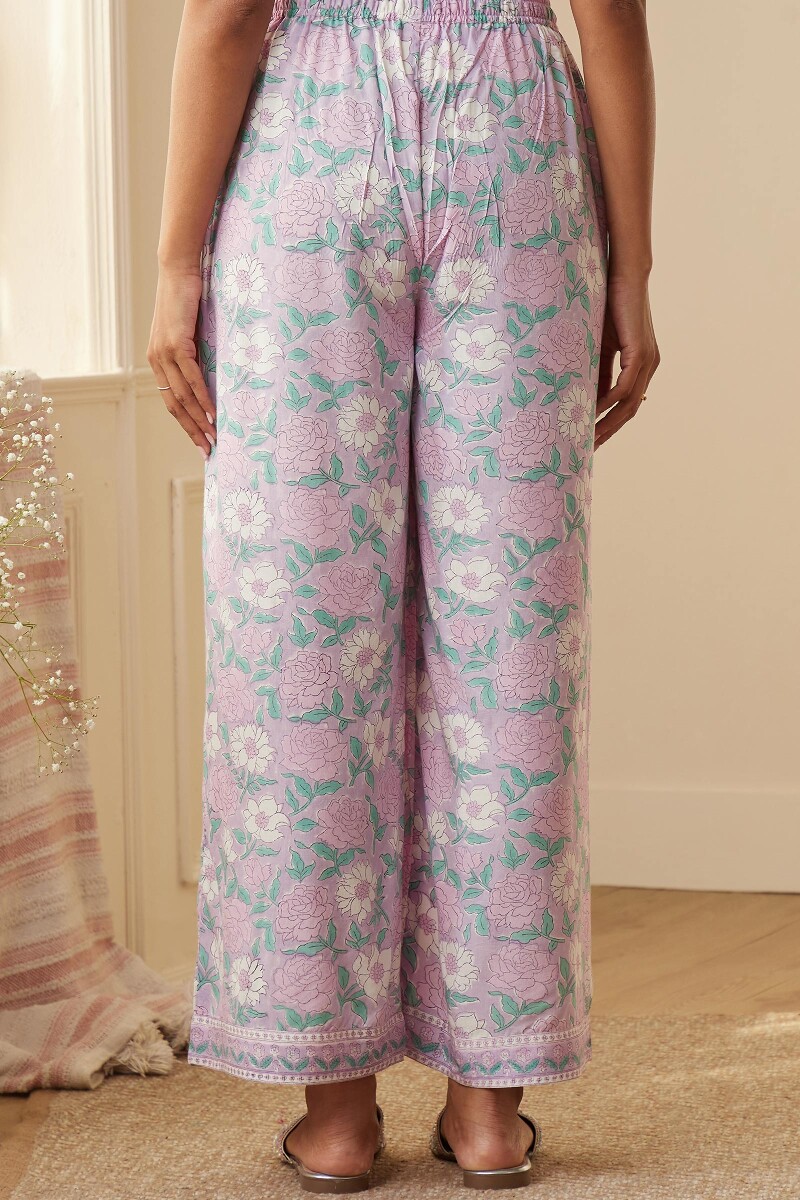 Purple Hand Block-Printed Viscose Farsi