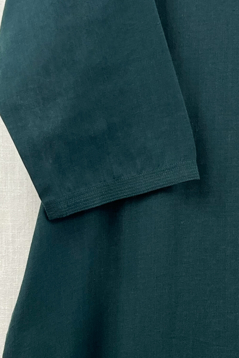 Pine Green Handcrafted Straight Handloom Cotton Kurta