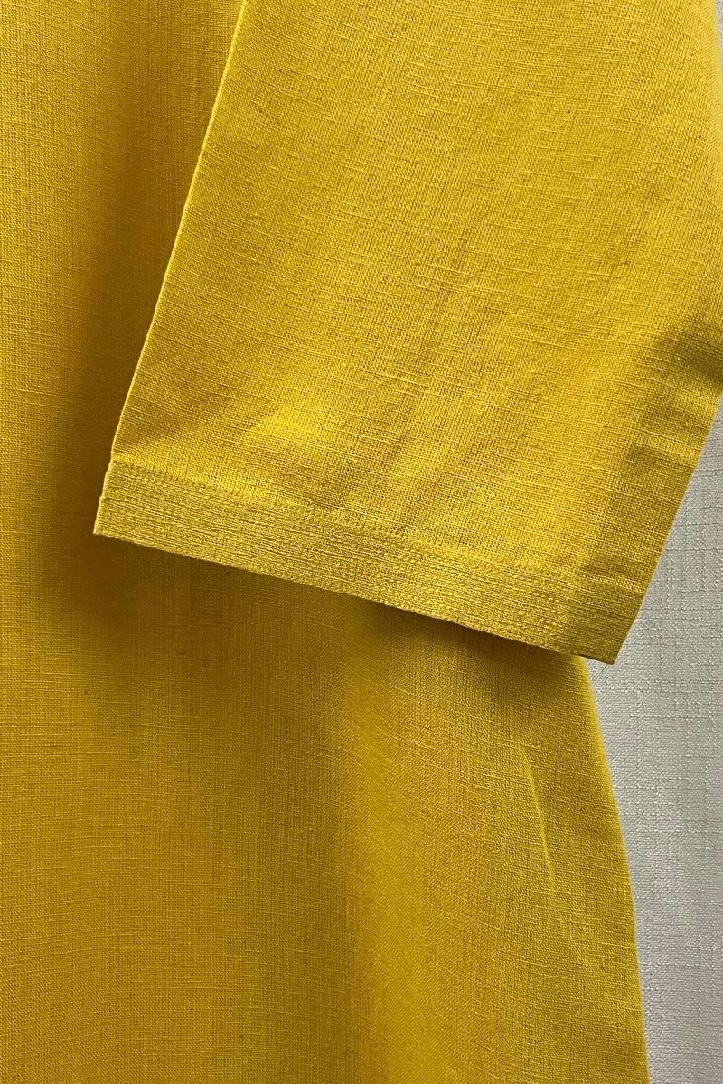 Yellow Handcrafted Straight Handloom Cotton Kurta