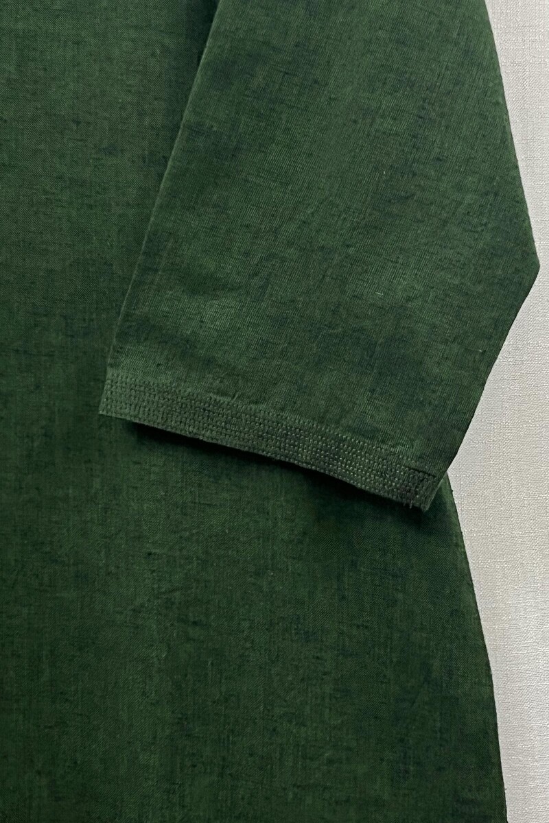 Dark Green Handcrafted Straight Handloom Cotton Kurta