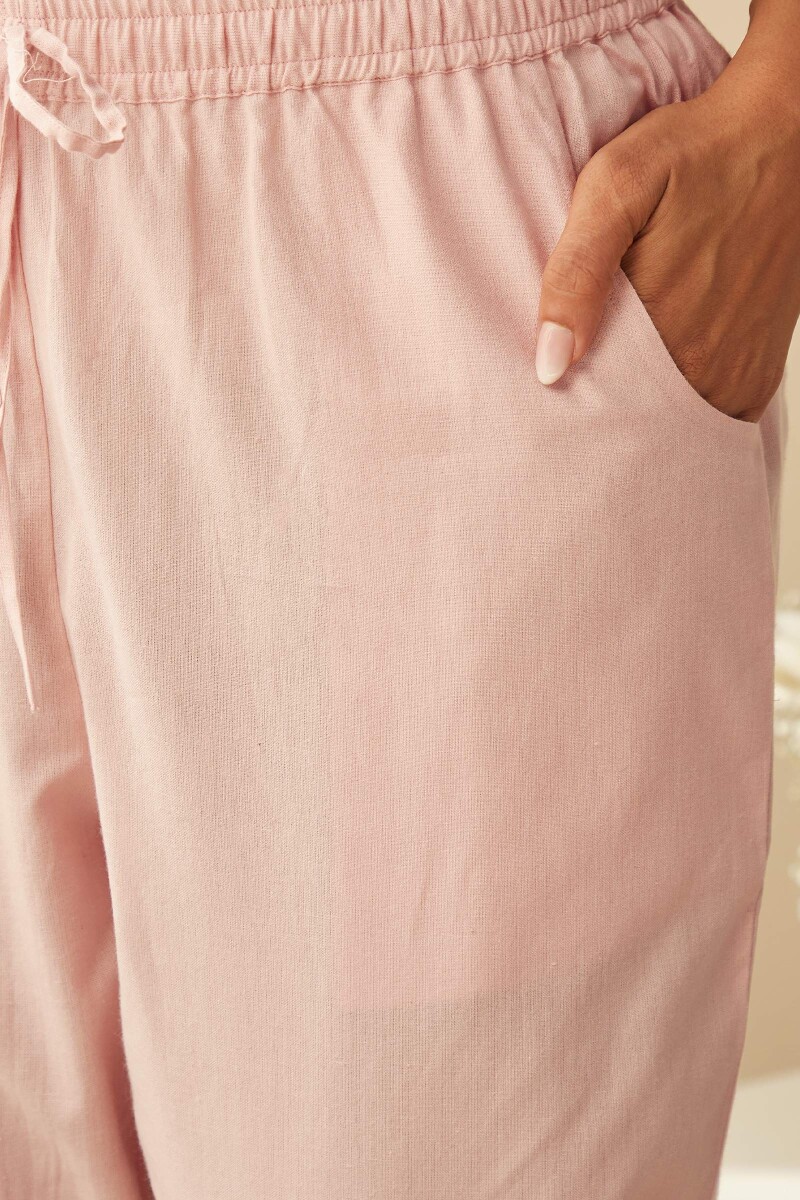 Pink Handcrafted Cotton Narrow Pants