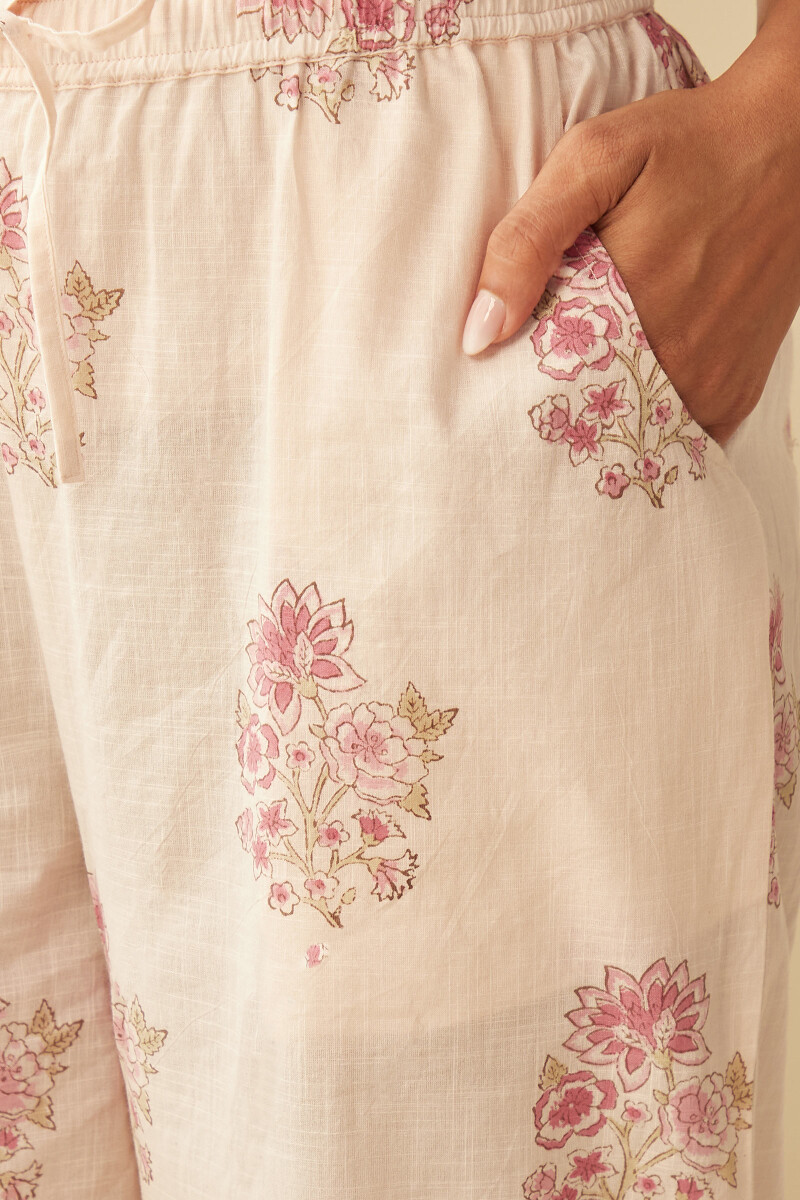 Light Pink Hand Block-Printed Cotton Slub Farsi