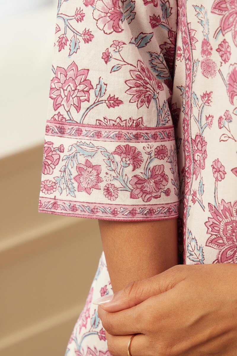 White Hand Block-Printed Cotton Top