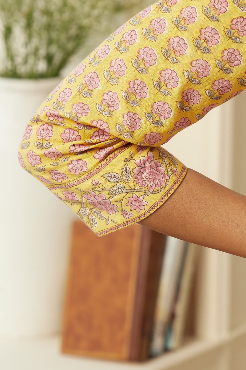 Yellow Hand Block-Printed Cotton Top