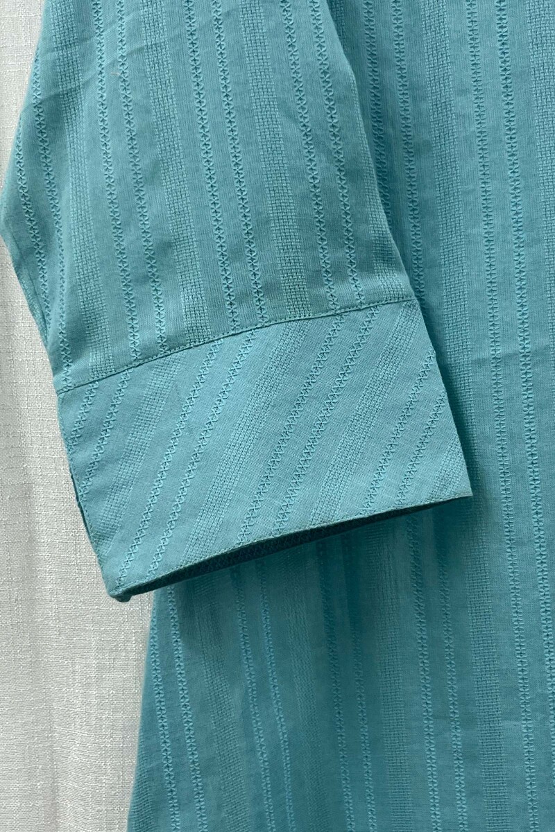 Sky Blue Handcrafted Straight Cotton Dobby Kurta