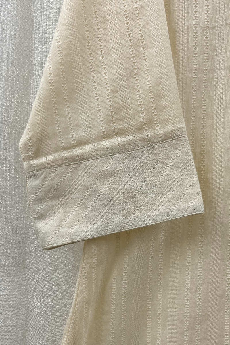 Cream Handcrafted Straight Cotton Dobby Kurta