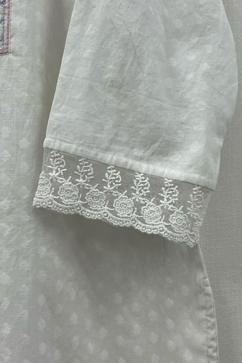 White Handcrafted Straight Chanderi Kurta