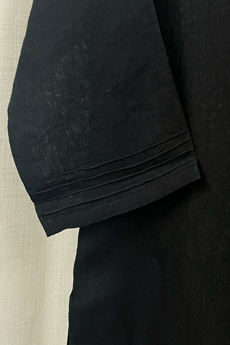 Black Handcrafted Straight Pure Linen Kurta