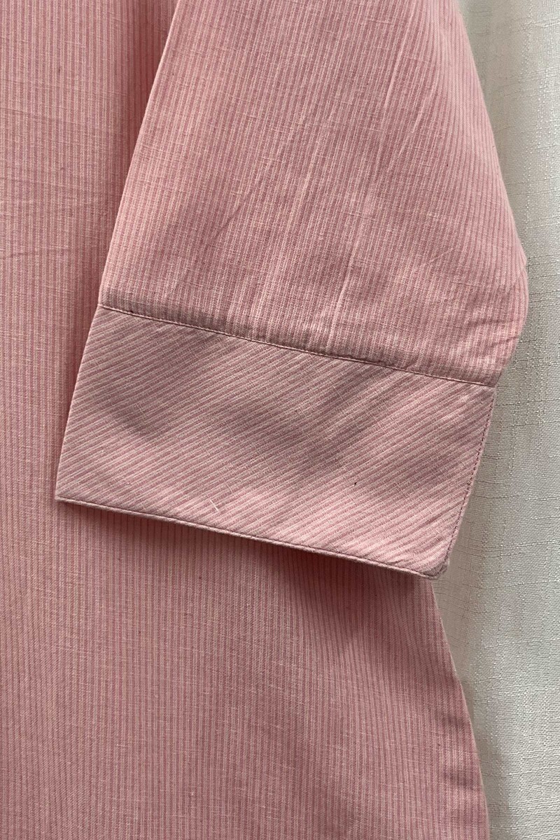 Pink Handcrafted Straight Handloom Cotton Kurta