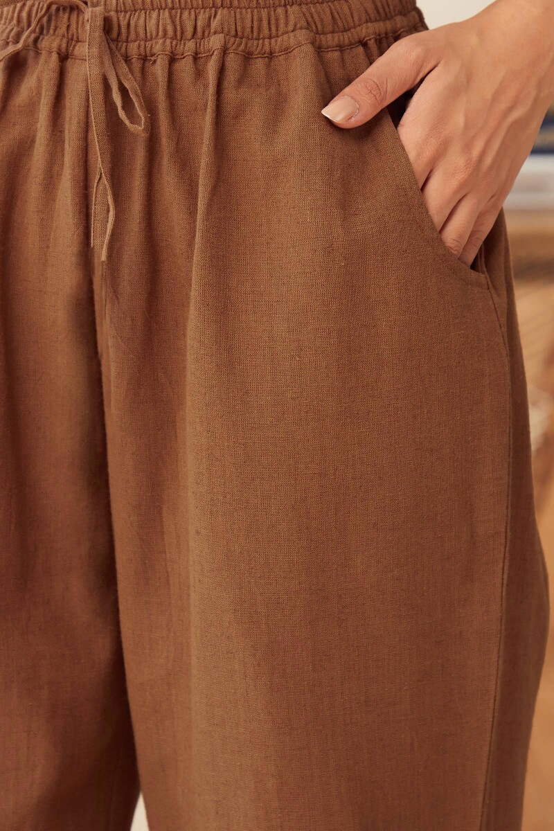 Rust Orange Handcrafted Cotton Flax Pants