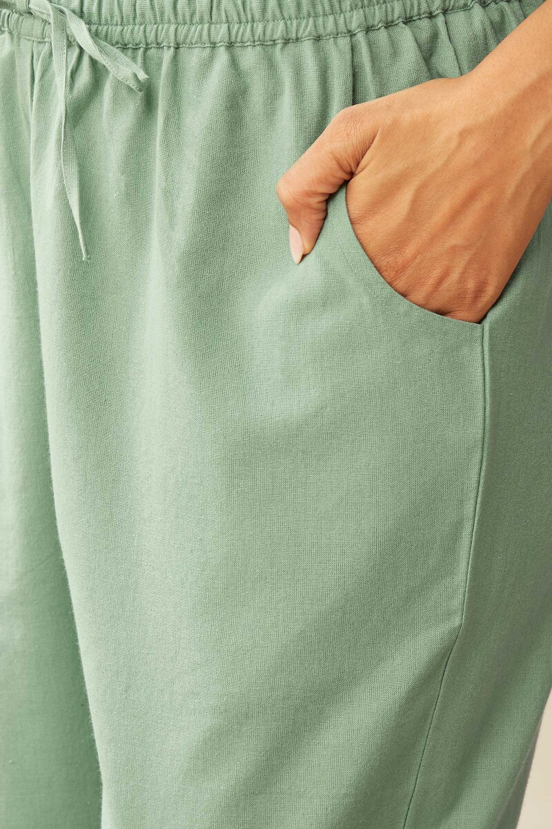 Green Handcrafted Cotton Narrow Pants