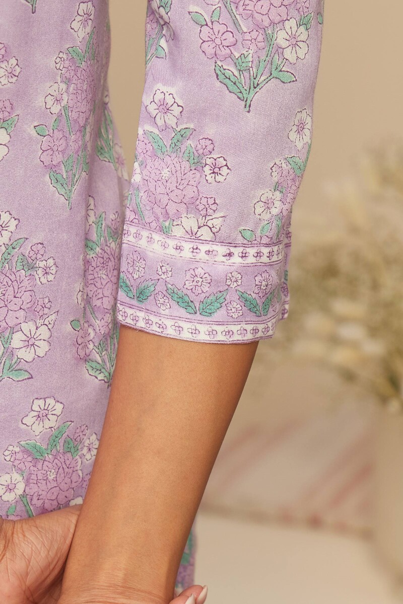 Purple Hand Block-Printed Viscose Top