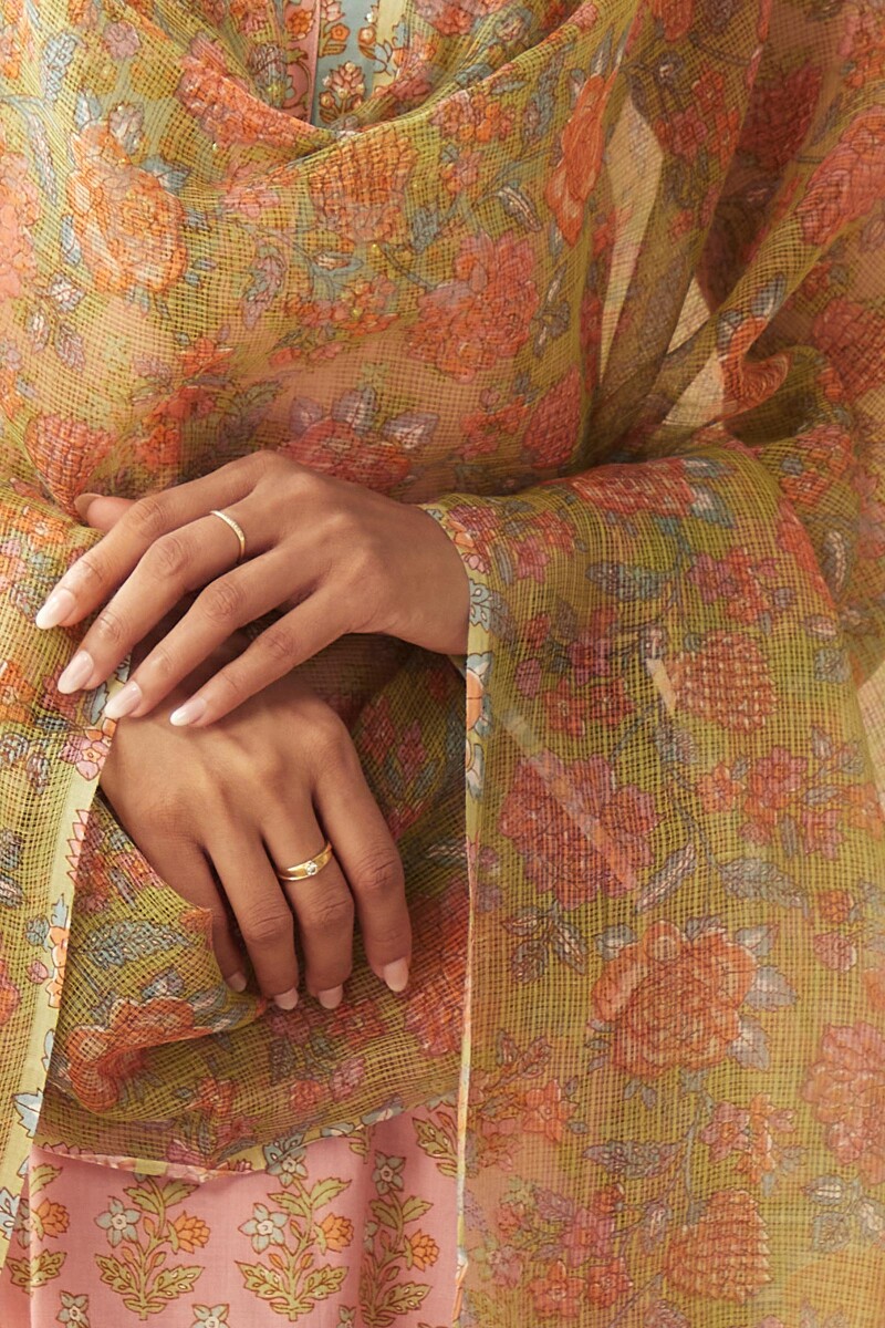 Green Hand Printed Kota Dupatta